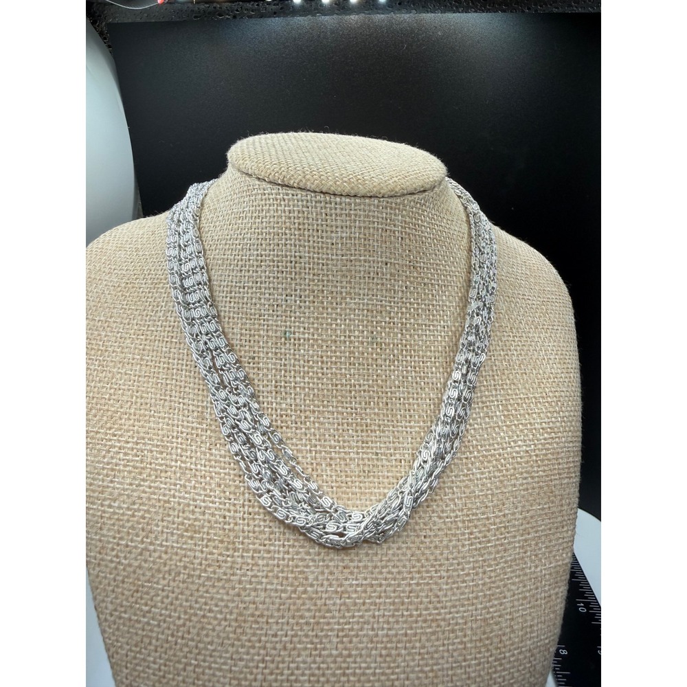Vintage Sarah Coventry Silver Tone 5 Strand Layered Textured Chain Necklace 18"